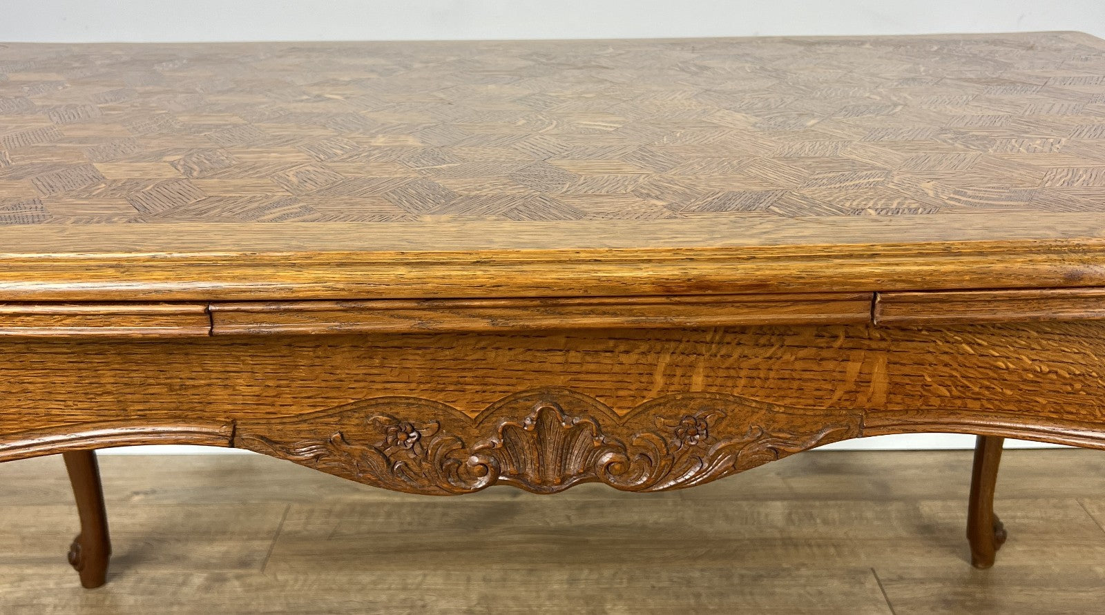Dining Table Vintage French Louis XVI Carved Oak Extendable Table LOT 63575