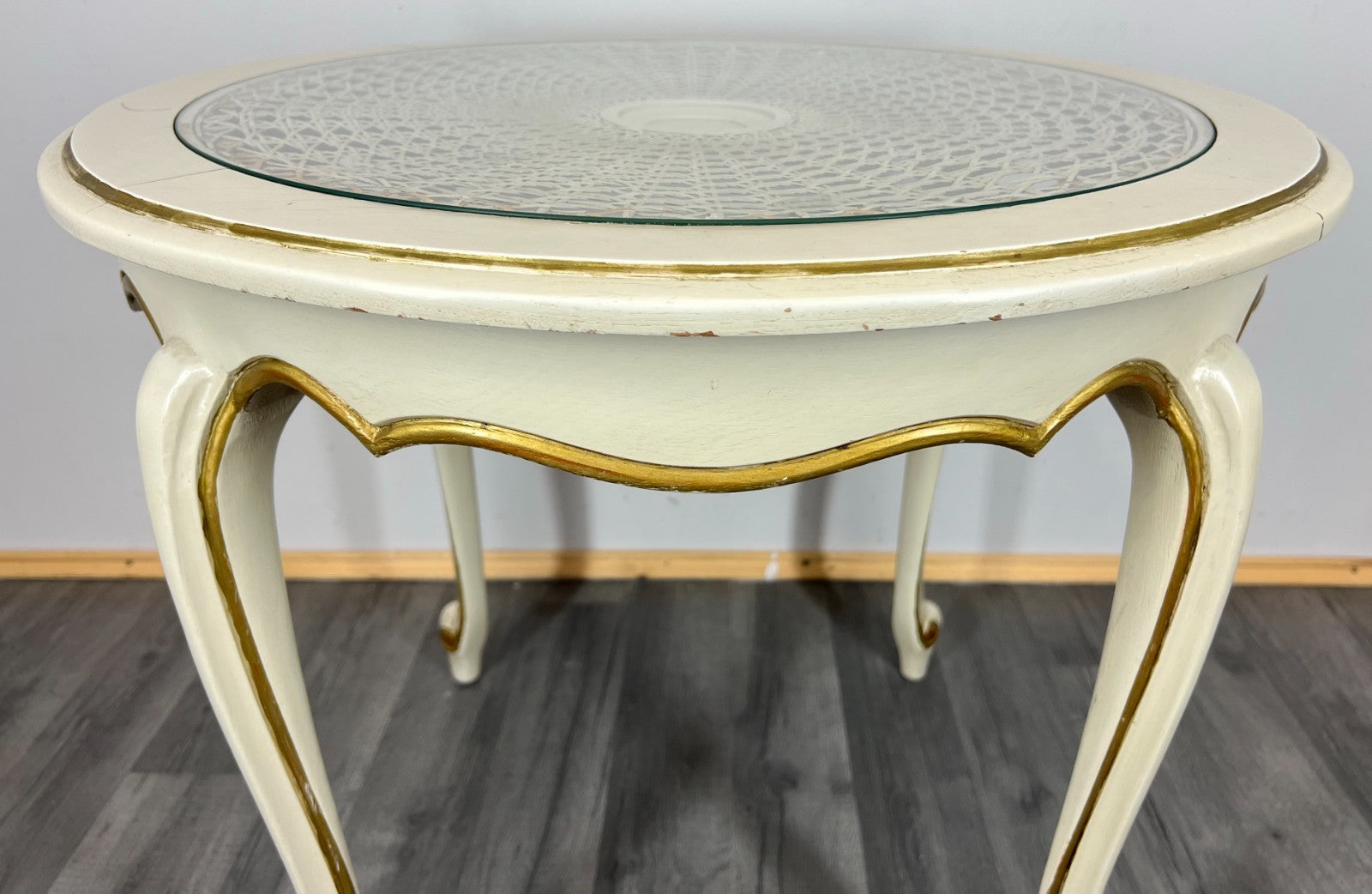 Coffee Table Vintage French Louis XIV Shabby Chic Round Glass Top LOT 32824