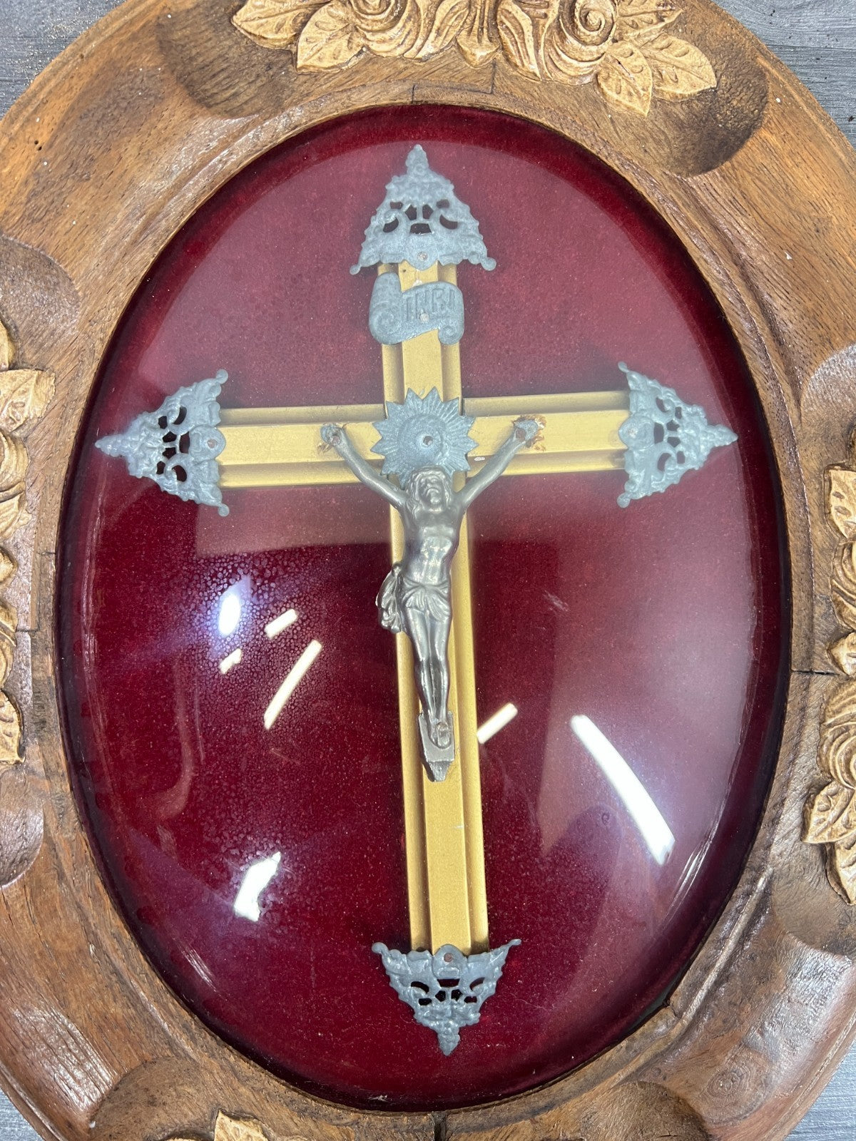 Crucifix Vintage French Style Oak Carved Wall Cross Religious LOT 47702