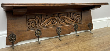 Coat Rack Vintage French Oak Wall Mounted 5 Hooks Carved Rack Hanger LOT 63020