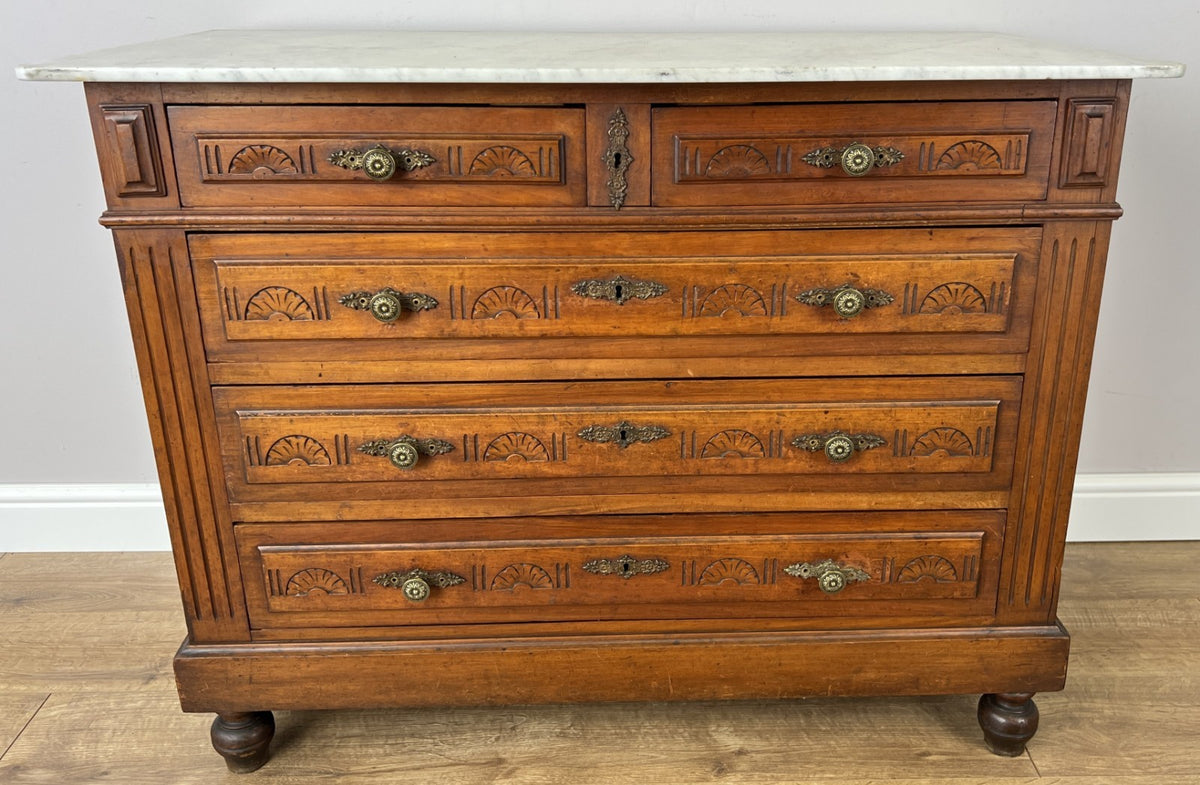 Chest of Drawers Antique French Walnut Marble Top Five Drawer Cabinet LOT 64491