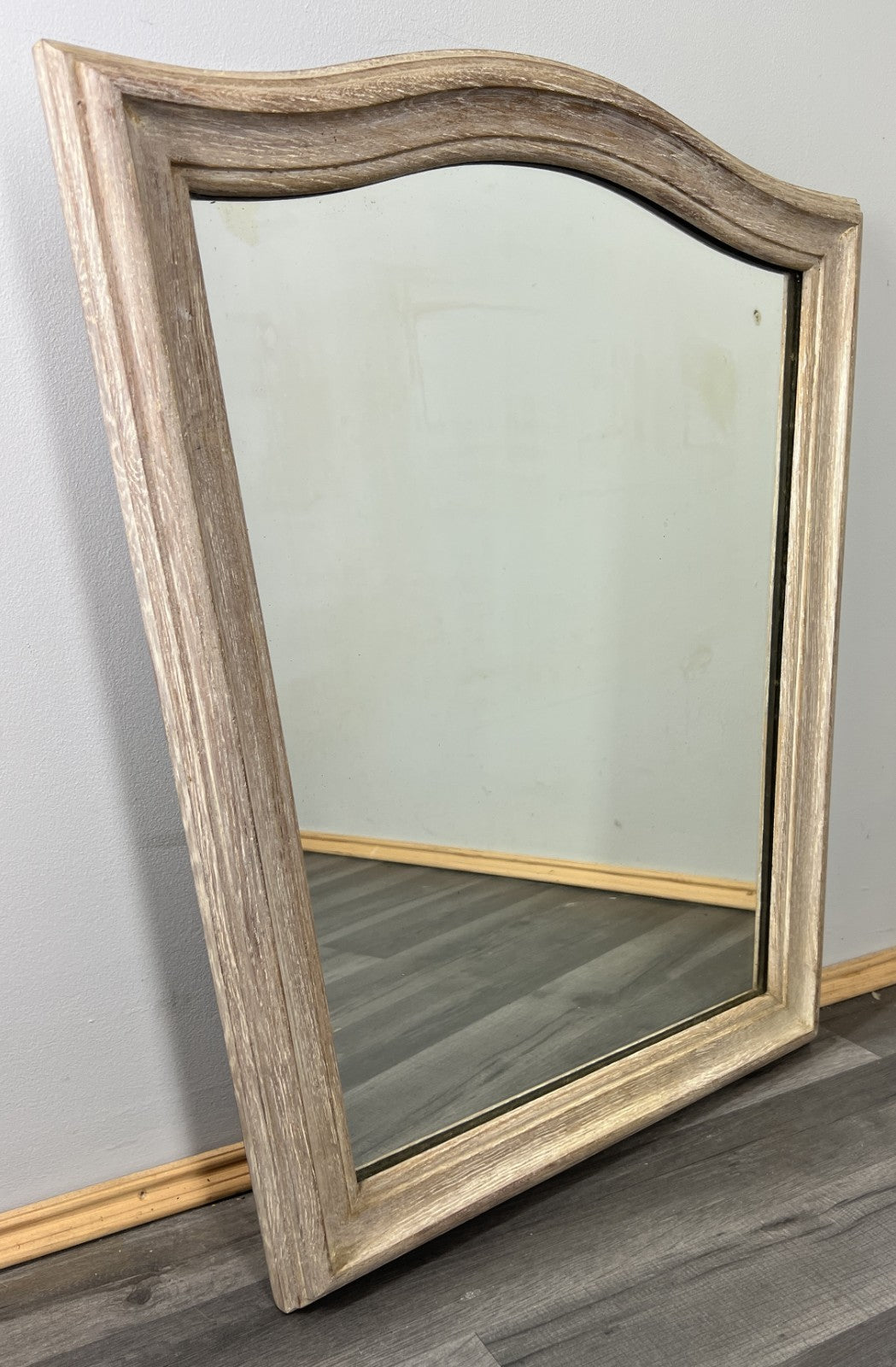 Vintage French Oak Wall Mirror with Shabby Chic Curved Frame Wall Decor LOT 43590