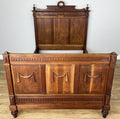 Bed Antique French Style Oak Double Bed Frame Carved Headboard LOT 60941