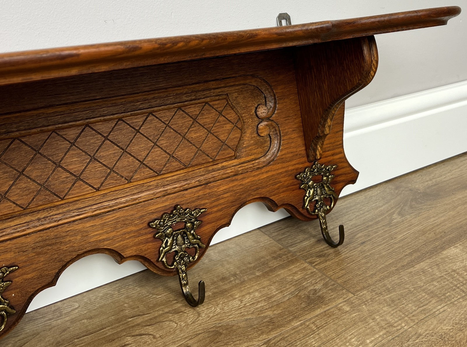 Coat Rack Vintage French Oak Wall Mounted 6 Hooks Carved Rack Hanger LOT 62065