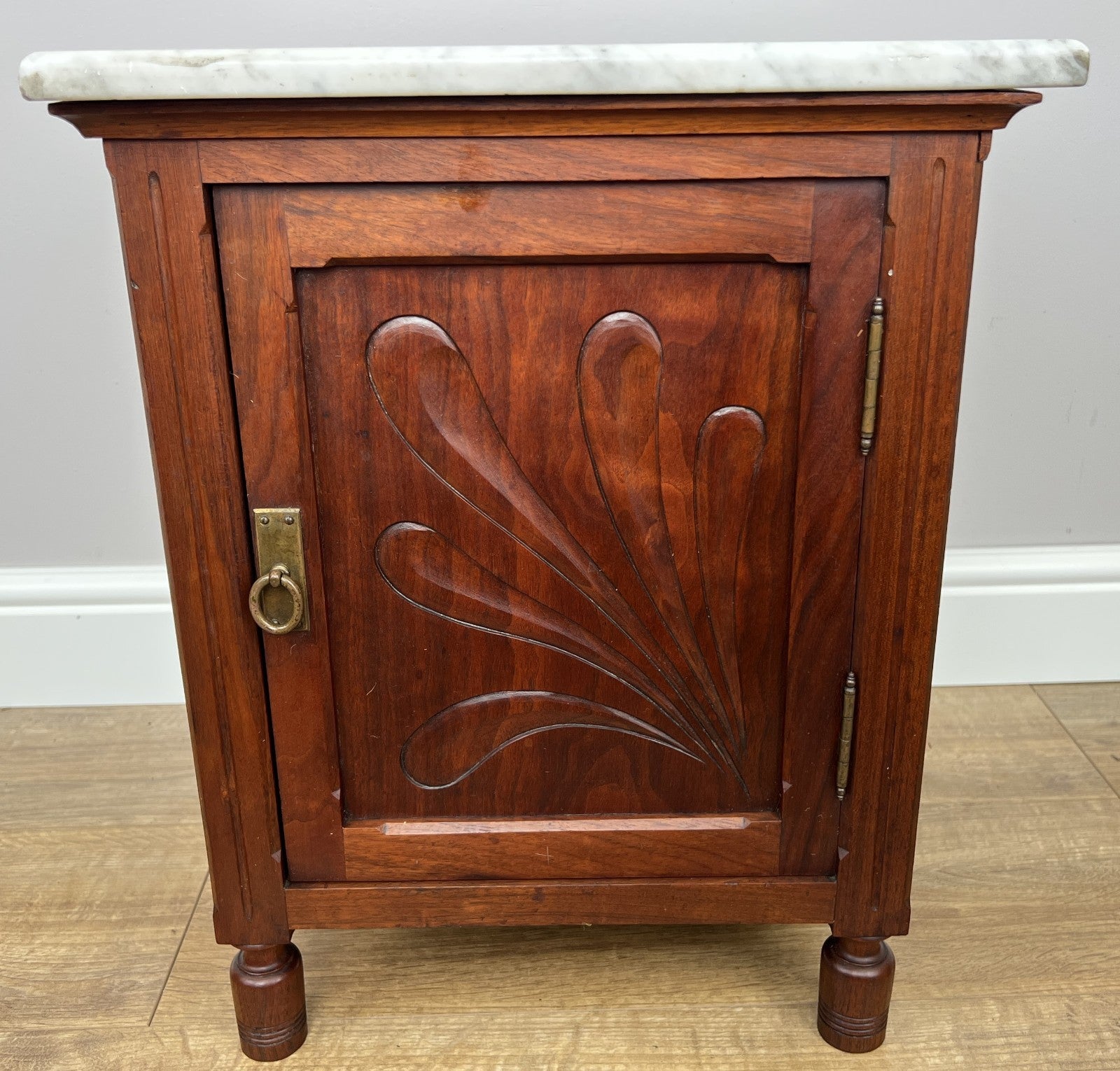 Bedside Table Antique French Style Marble Top Walnut Cabinet Nightstand LOT 62372