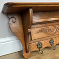 French Vintage Coat Rack Oak 4 Hooks Wall Shelf Carved Coat Hanger LOT 49077
