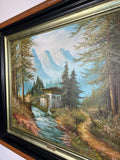 Painting Vintage Oil Painting Framed Lake Mountains Scene 73cm x 83cm LOT 50524