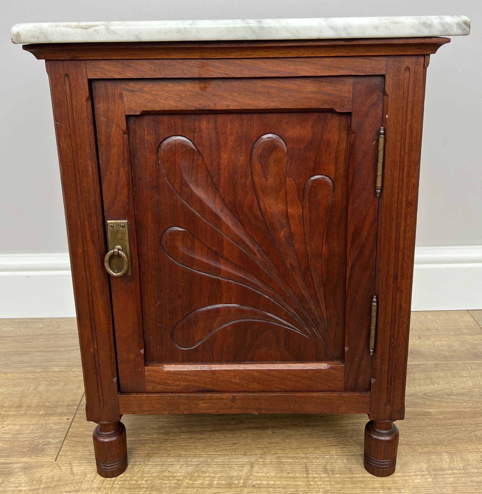 Bedside Table Antique French Style Marble Top Walnut Cabinet Nightstand LOT 62371
