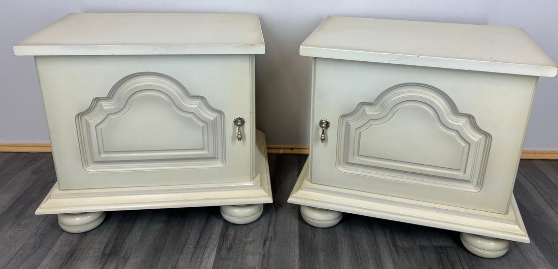 Pair of Bedside Tables Antique French Shabby Chic Style Carved Cabinets LOT 28990