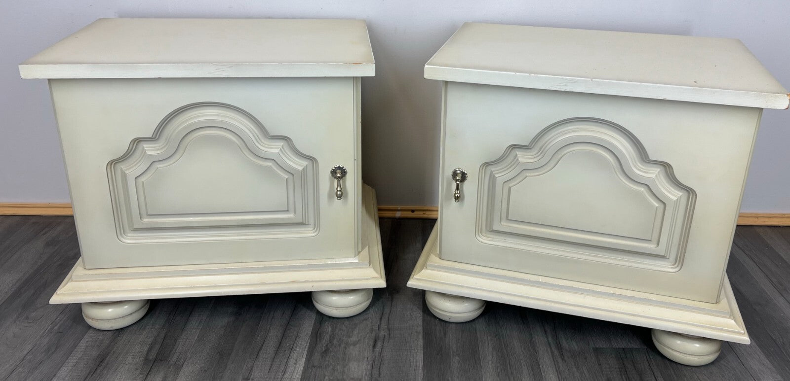 Pair of Bedside Tables Antique French Shabby Chic Style Carved Cabinets LOT 28990