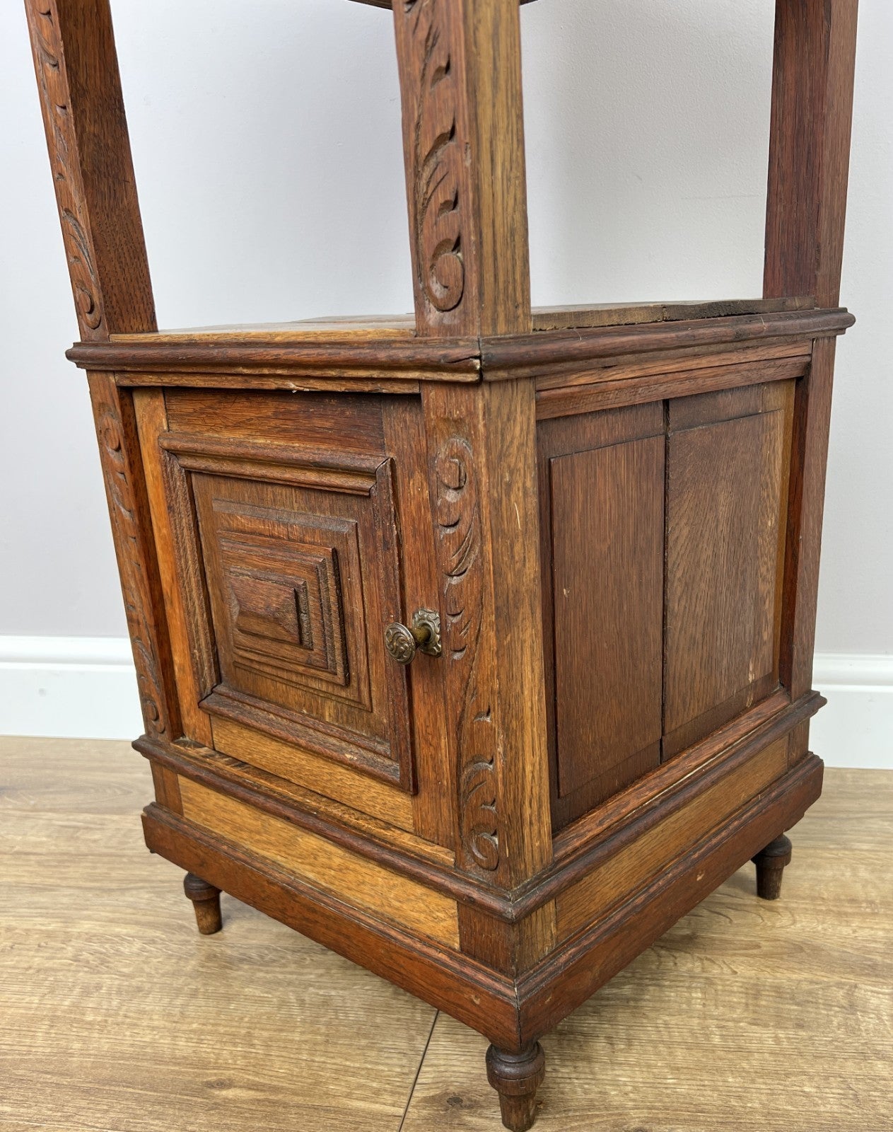 Bedside Table Antique French Marble Top Oak Cabinet Carved Cupboard LOT 635210