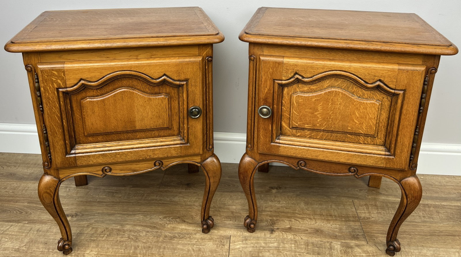 Pair of Bedside Tables Vintage French Louis Oak Nightstands Cabinets LOT 63060