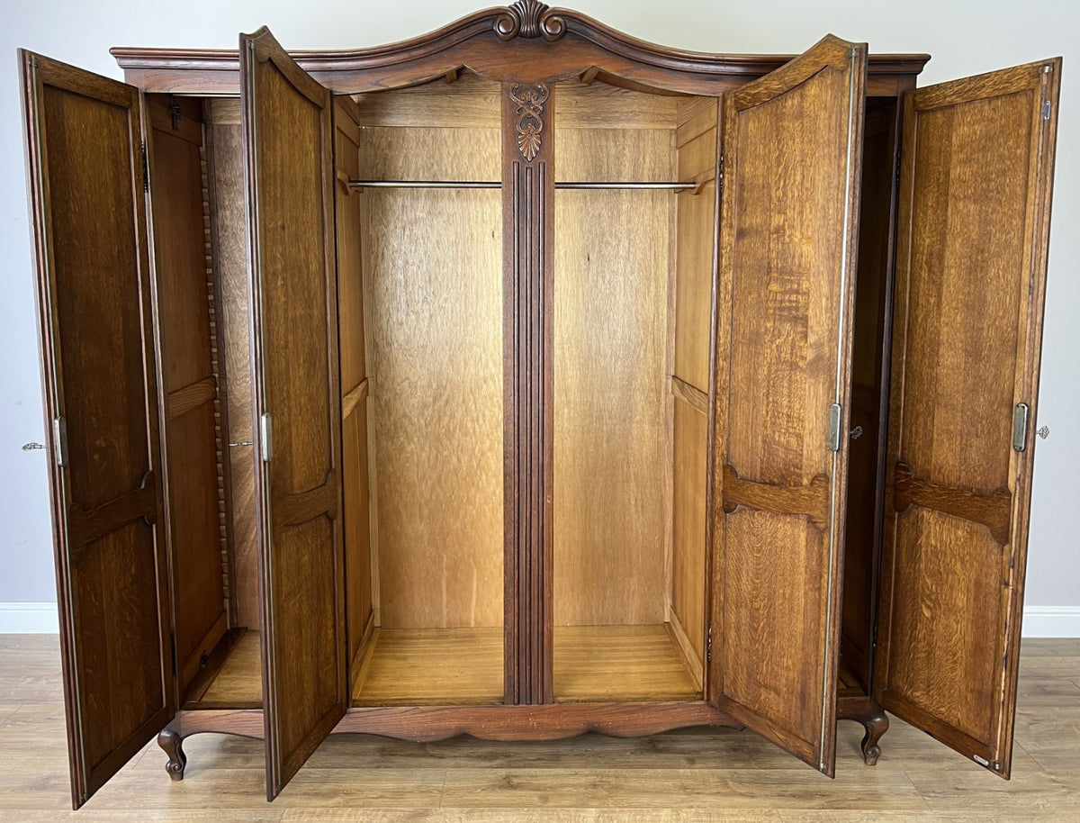 Wardrobe Vintage French Louis XVI Style Oak Four Door Carved Armoire LOT 6502
