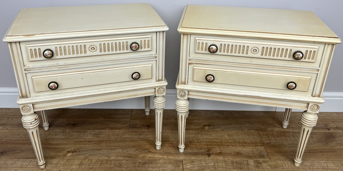 Pair of Bedside Tables Vintage French Shabby Chic Nightstands Cabinets LOT 62280