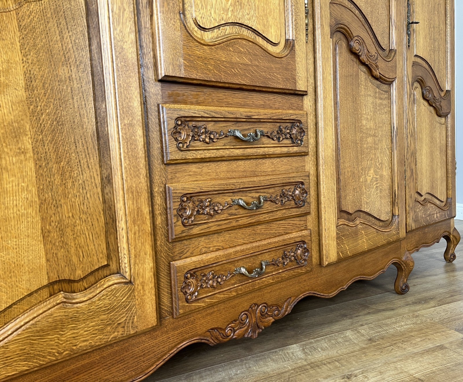 Wardrobe Vintage French Louis XVI Style Five Door Oak Carved Armoire LOT 612510