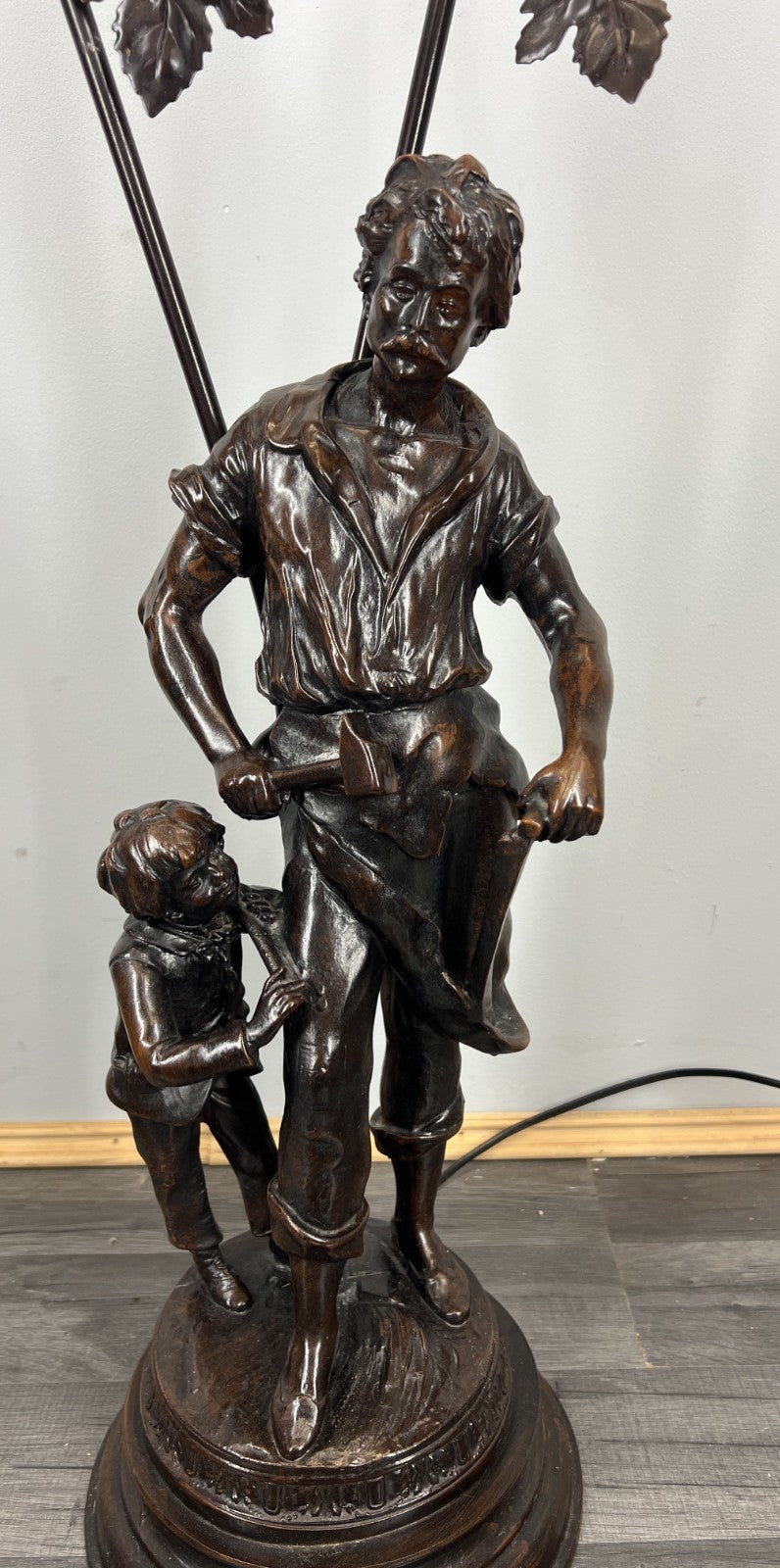 Lamp Vintage French Figural Double Light with Frosted Glass Shades LOT 44075