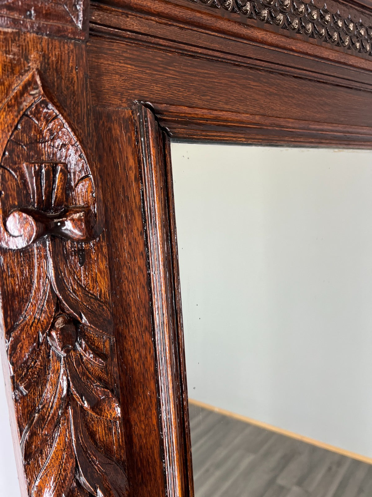 Antique French Oak Wall Mirror with  Carved Frame Wall Decor 197cm  LOT 43526