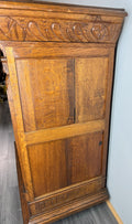 Cabinet Antique French Oak Carved Lion Mask Detail Cupboard with Key LOT 4053