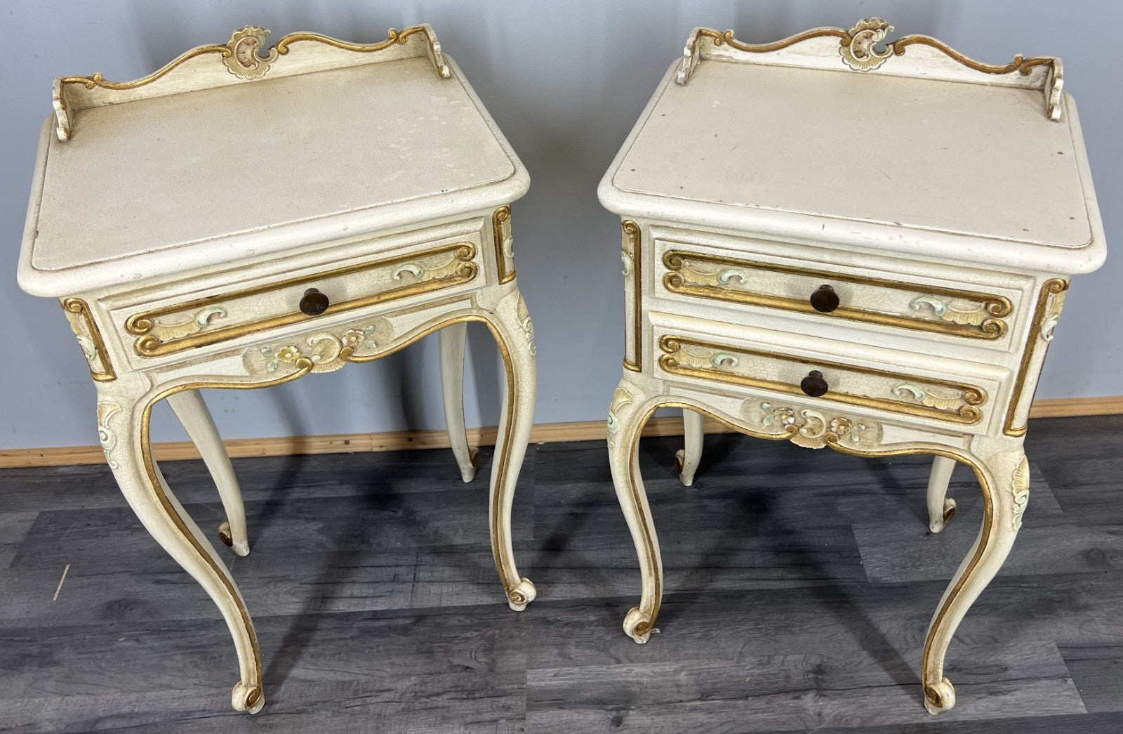 Pair of Bedside Tables Vintage Shabby Chic Louis Nightstands Cabinets LOT 43410