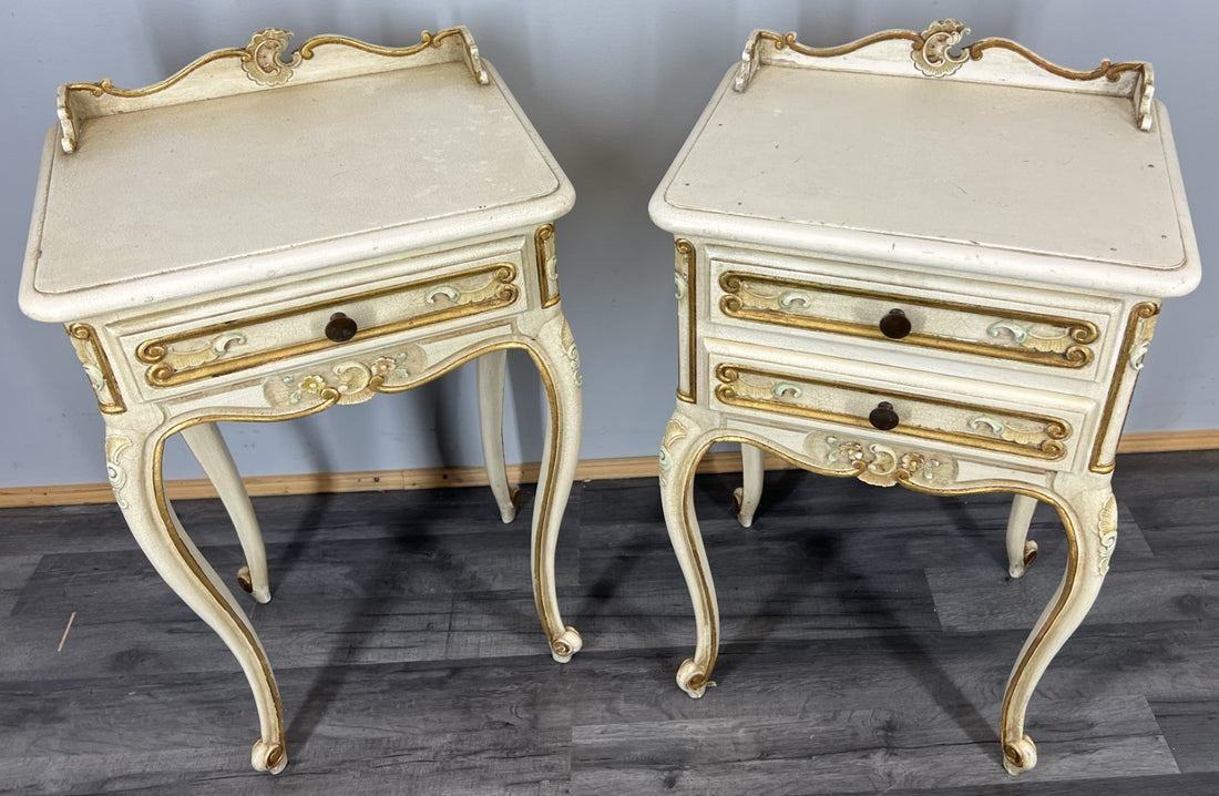 Pair of Bedside Tables Vintage Shabby Chic Louis Nightstands Cabinets LOT 43410