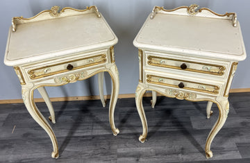 Pair of Bedside Tables Vintage Shabby Chic Louis Nightstands Cabinets LOT 43410