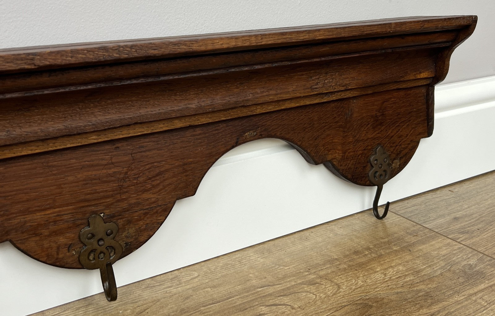 Coat Rack Antique French Carved Oak Wall Mounted 4 Hooks Rack Hanger LOT 62075