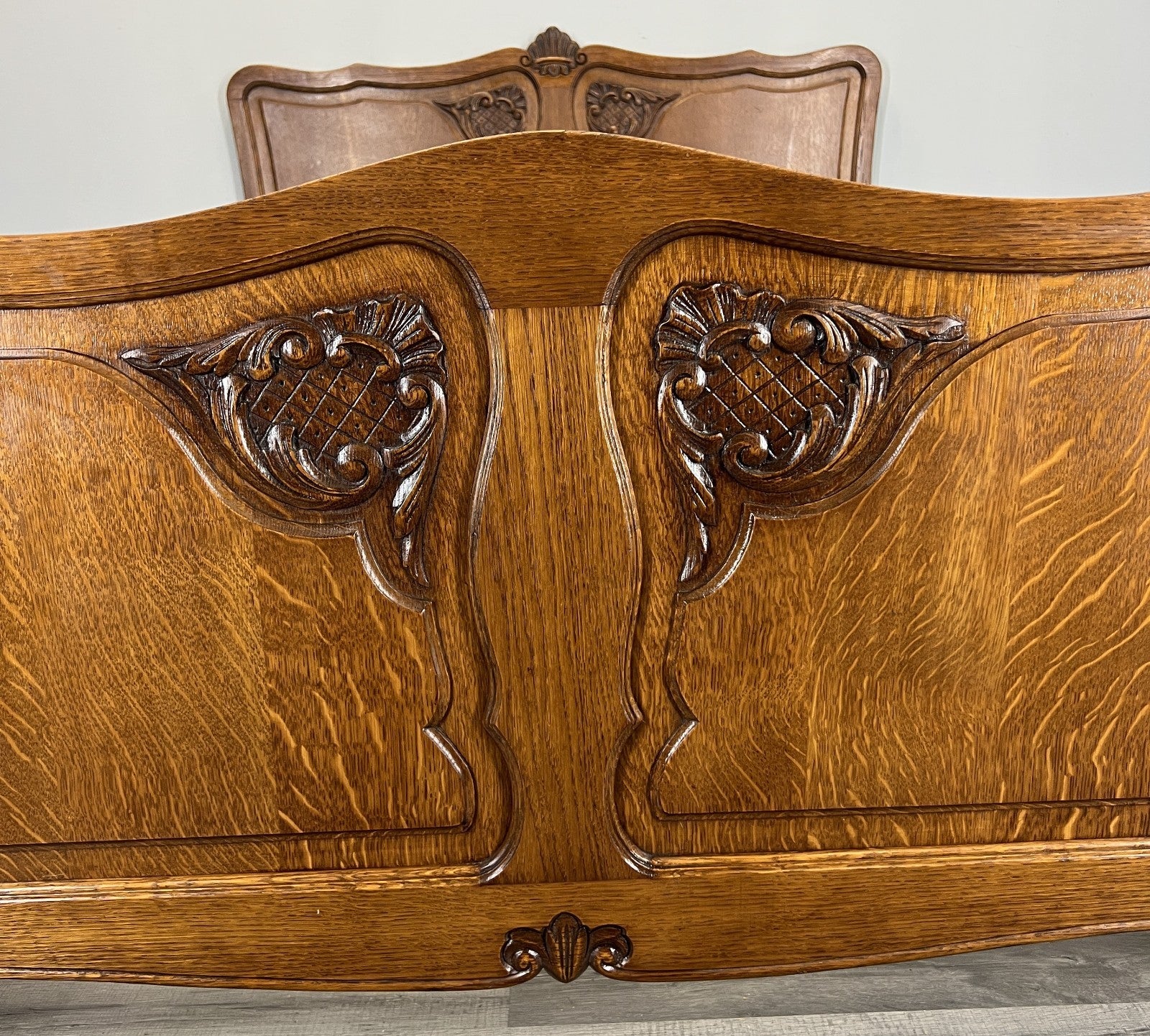 Bed Vintage French Louis XVI Double Bed Frame Oak Carved Headboard LOT 45865