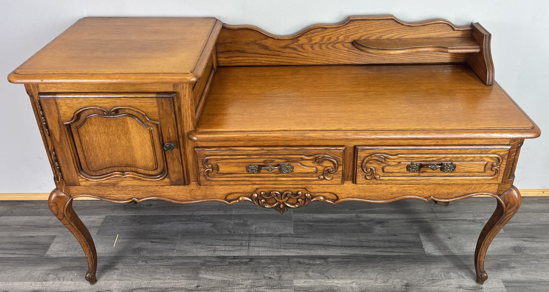 Bench Cabinet Vintage French Louis XVI Style Oak Carved Sideboard LOT 48070