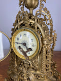 Mantel Clock Vintage French Style Architectural Brass Garniture Set LOT 464516