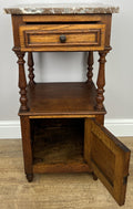 Bedside Table Antique French Style Marble Top Oak Cabinet Nightstand LOT 62438