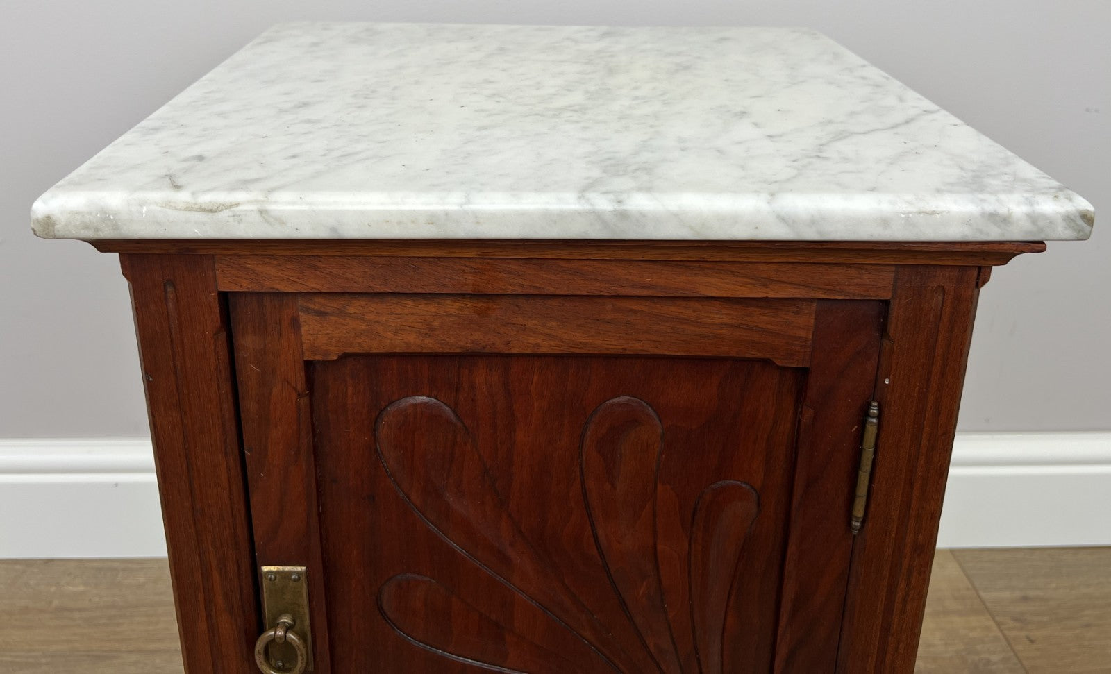 Bedside Table Antique French Style Marble Top Walnut Cabinet Nightstand LOT 62379