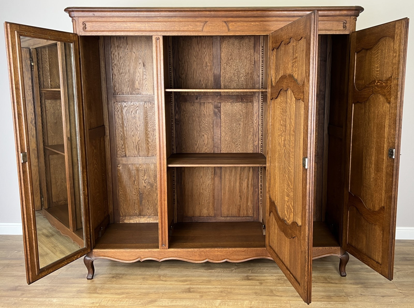 Wardrobe Vintage French Louis XVI Style Triple Door Oak Carved Armoire LOT 607812