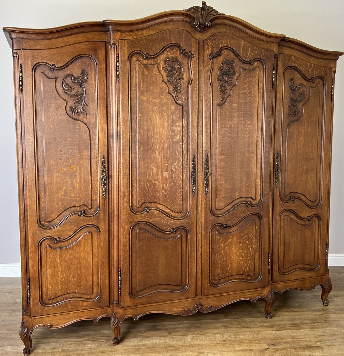 Wardrobe Vintage French Louis XVI Style Four Door Oak Carved Armoire LOT 61260