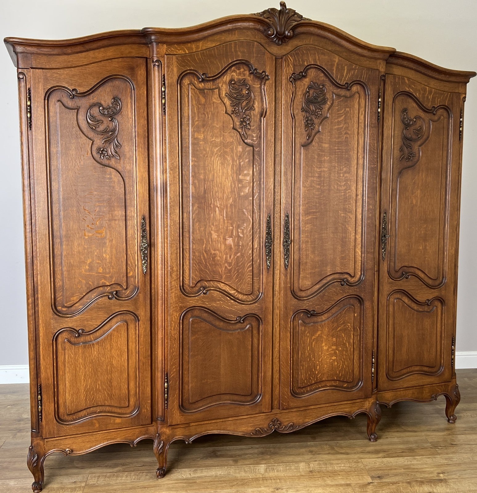Wardrobe Vintage French Louis XVI Style Four Door Oak Carved Armoire LOT 61261
