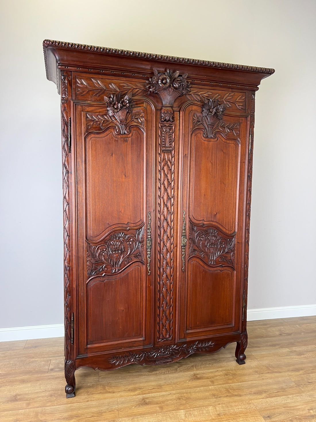 Wardrobe Antique French Style Walnut Two Door Carved Armoire LOT 6499