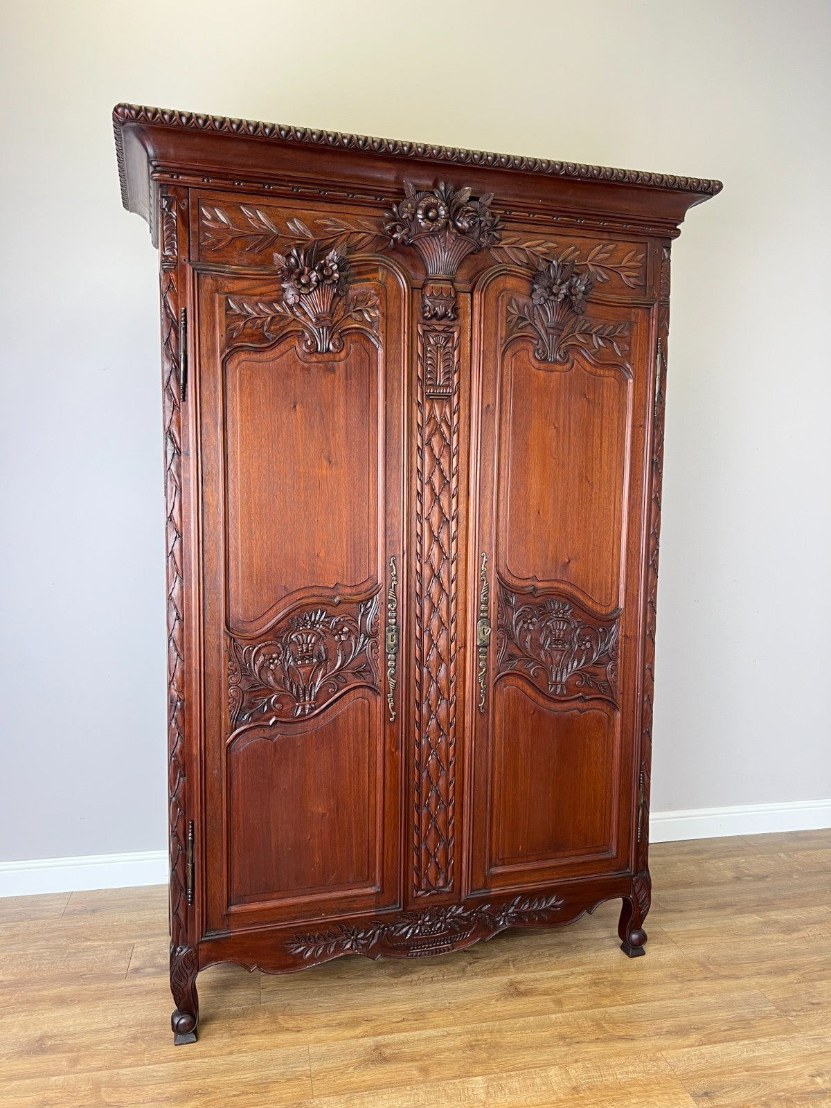 Wardrobe Antique French Style Walnut Two Door Carved Armoire LOT 6499