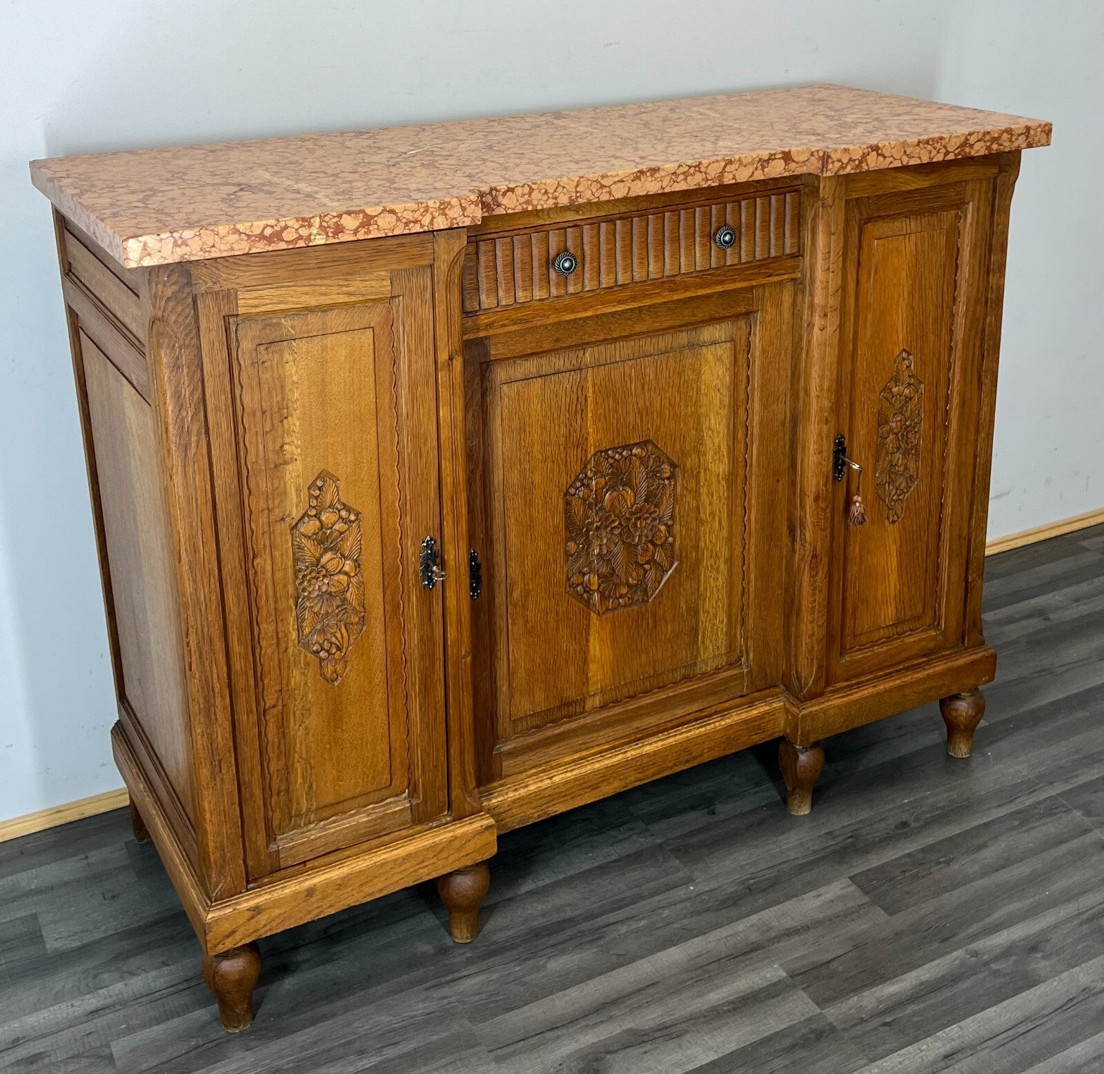 Sideboard Antique French Marble Top Cabinet Carved Storage Cupboard LOT 23711