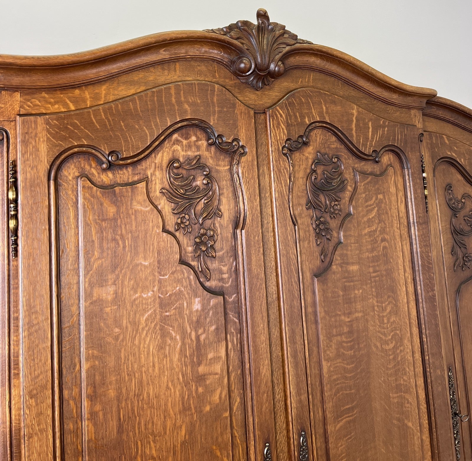 Wardrobe Vintage French Louis XVI Style Four Door Oak Carved Armoire LOT 61266
