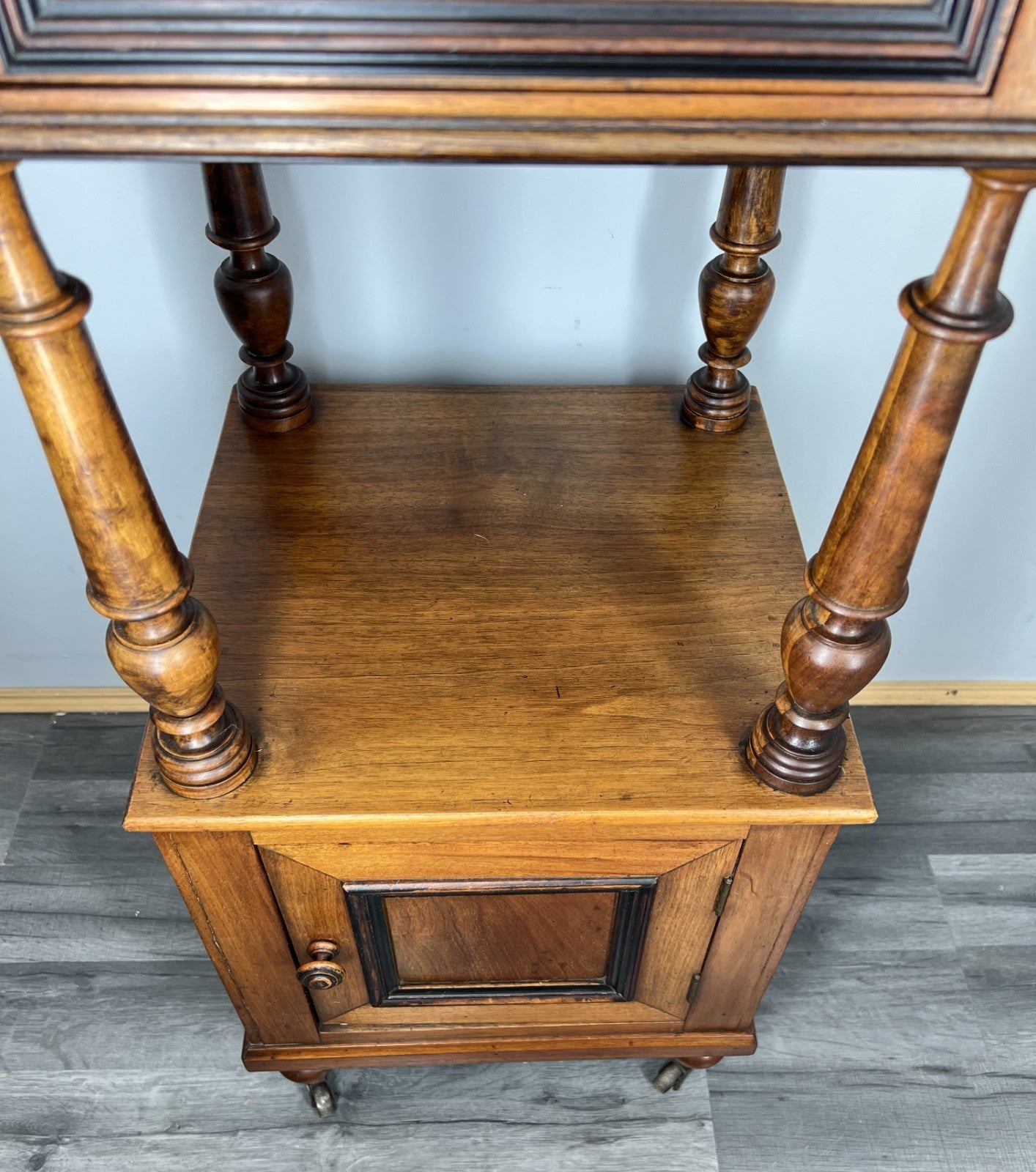 Bedside Table Antique French Style Marble Top Walnut Cupboard Cabinet LOT 404310