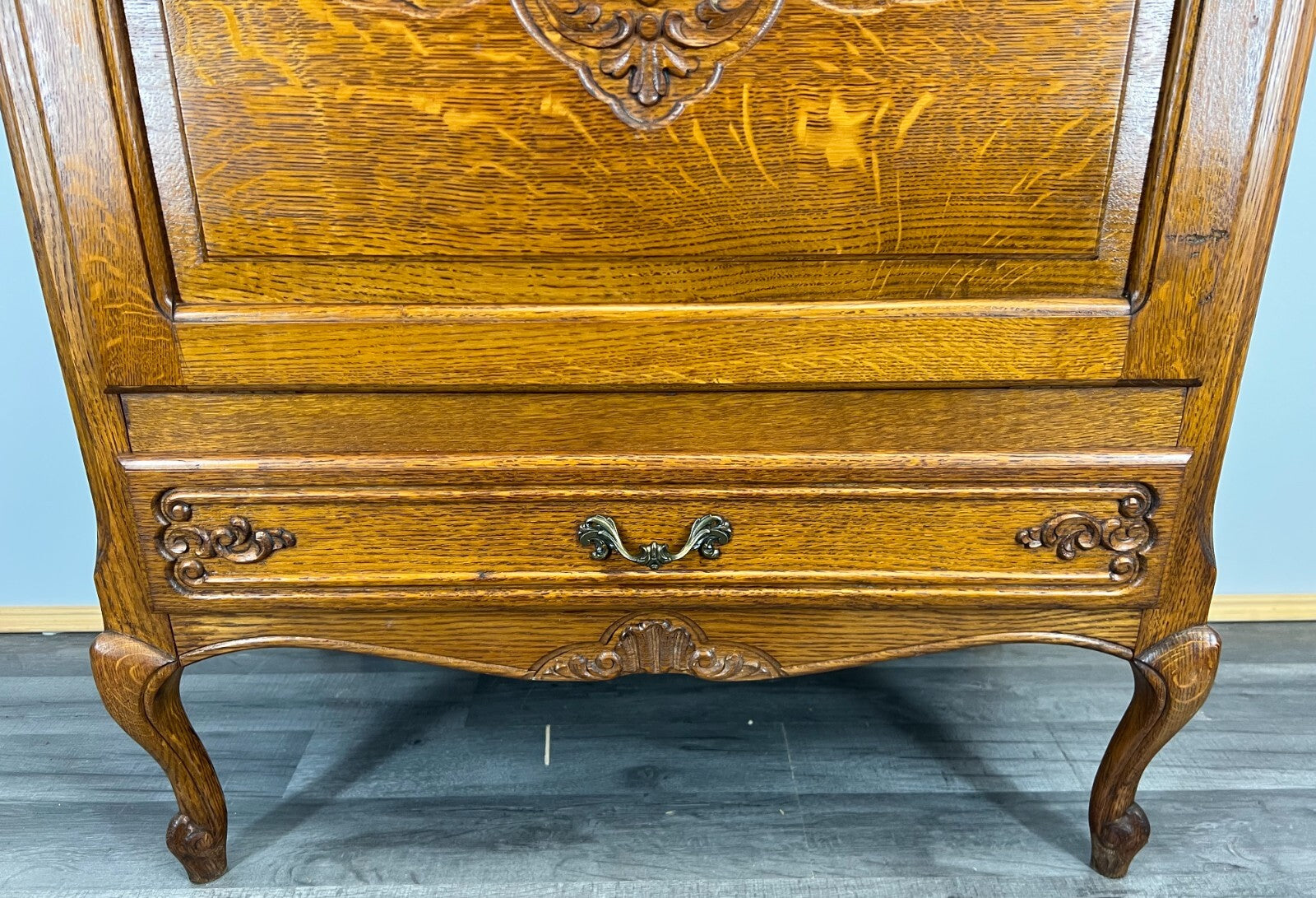 Cabinet Vintage French Louis XVI Style Oak Fall Front Carved Sideboard LOT 37795