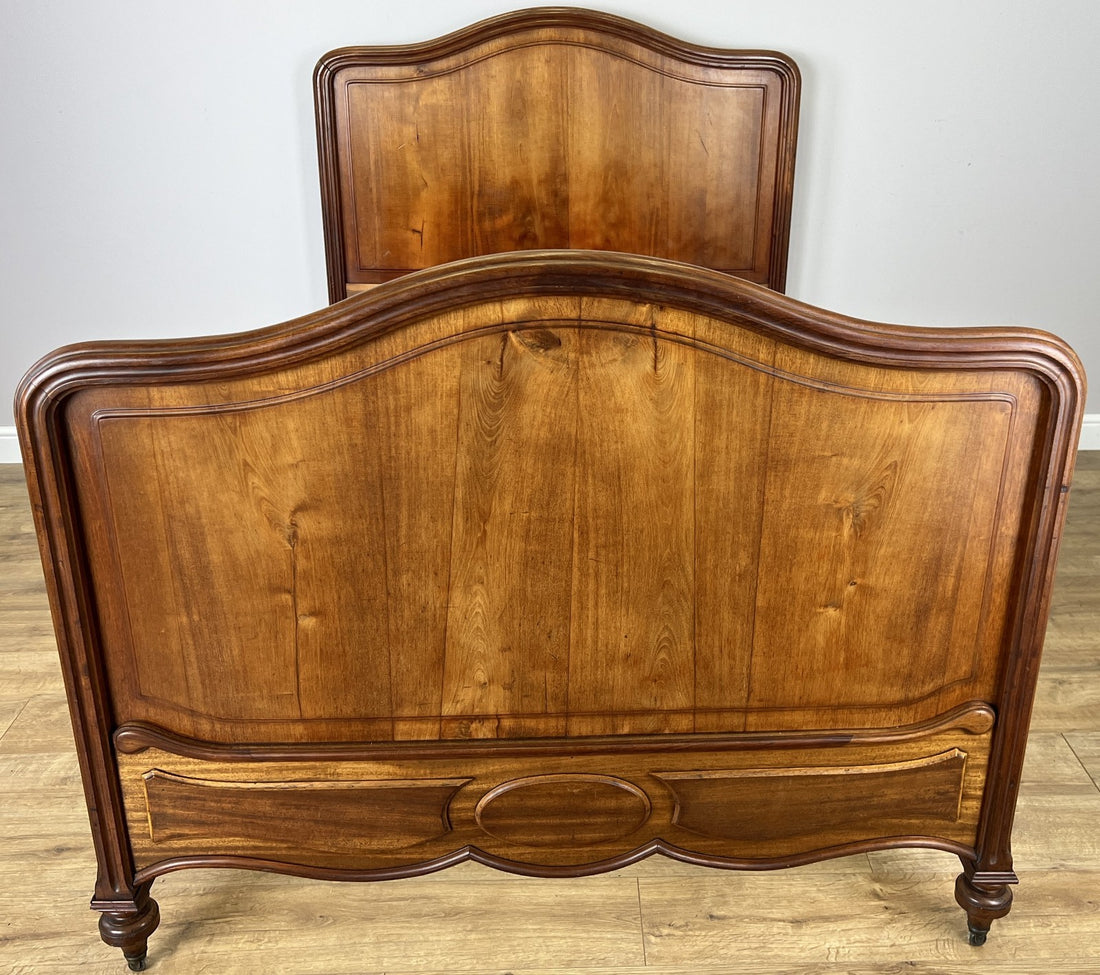 Bed Antique French Style Double Bed Frame Walnut Carved Headboard LOT 64070