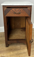 Bedside Table Antique French Marble Top Oak Cabinet Carved Cupboard LOT 62009