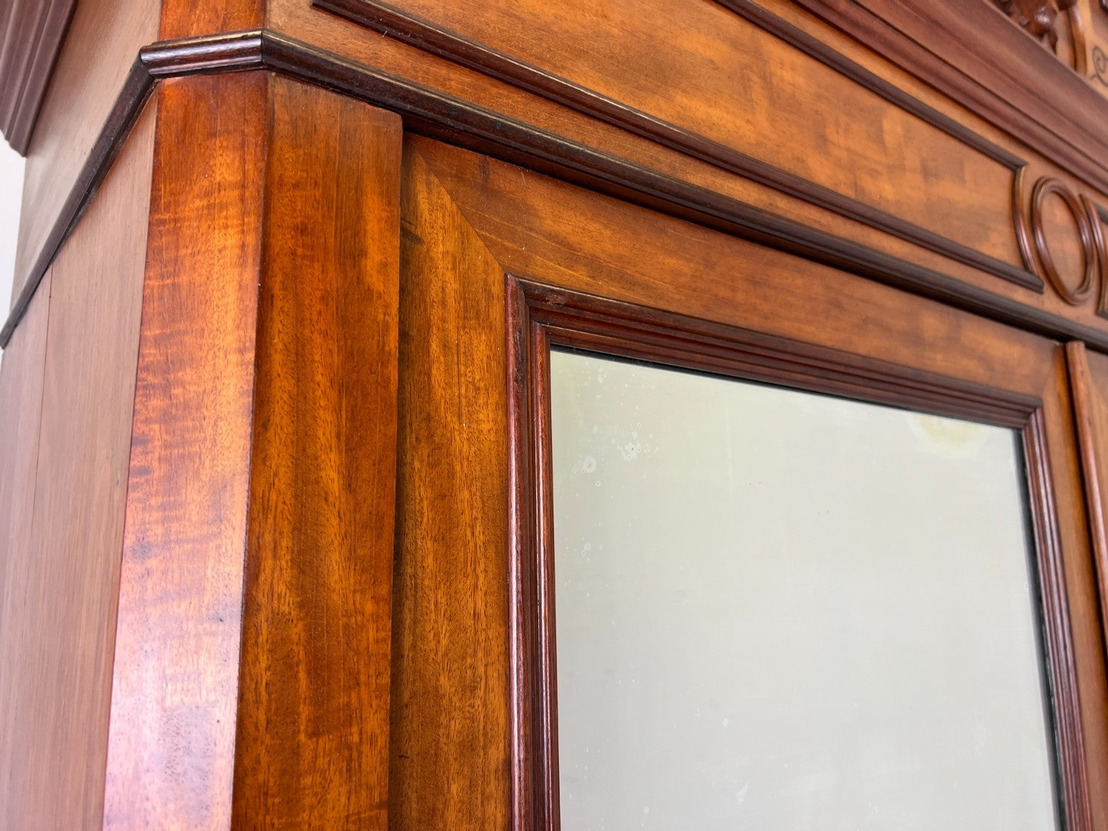 Wardrobe Antique French Mahogany Two Door Carved Mirrored Armoire LOT 61648