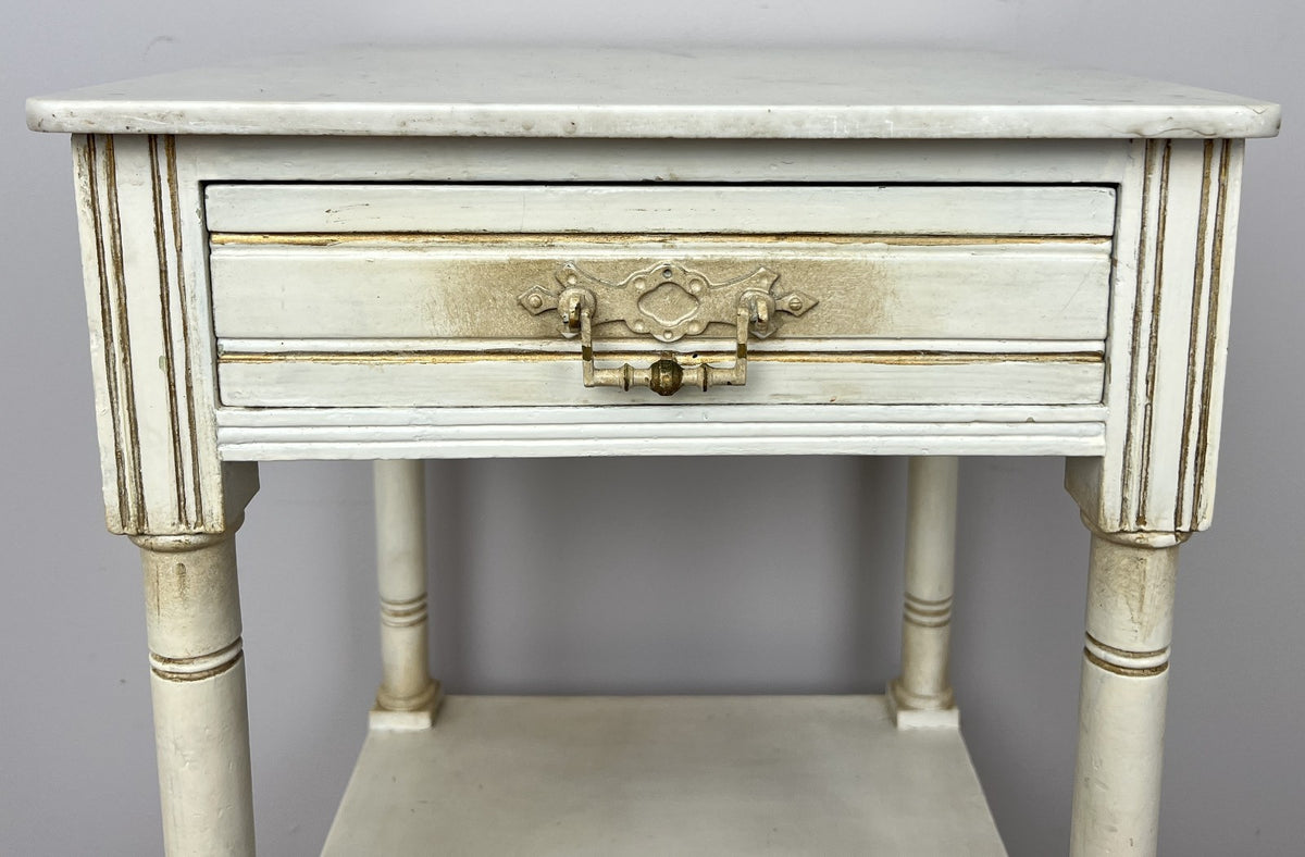 Bedside Table Antique French Style Marble Top Oak Cabinet Nightstand LOT 62245