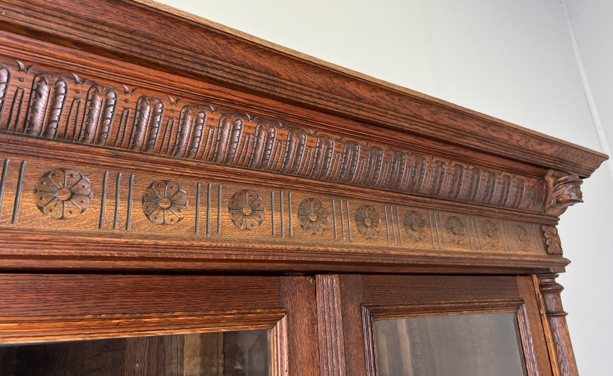 Bookcase Antique French Style Glazed Display Oak Cabinet Sideboard LOT 6513
