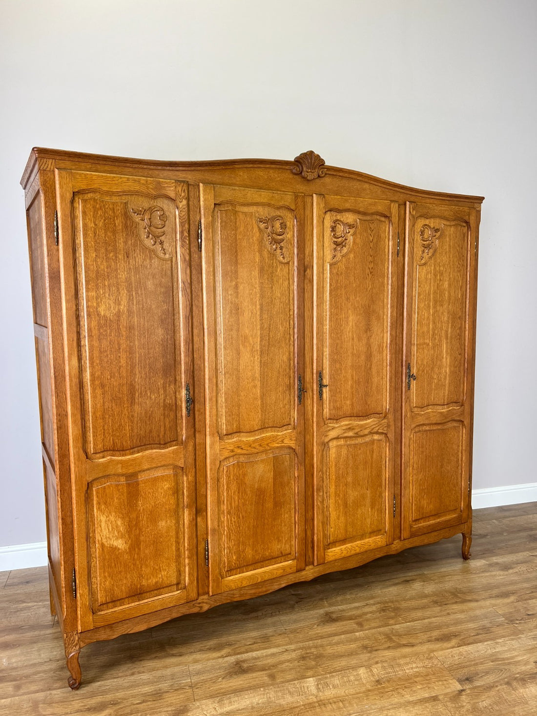 Wardrobe Vintage French Louis XVI Style Oak Four Door Carved Armoire LOT 6533