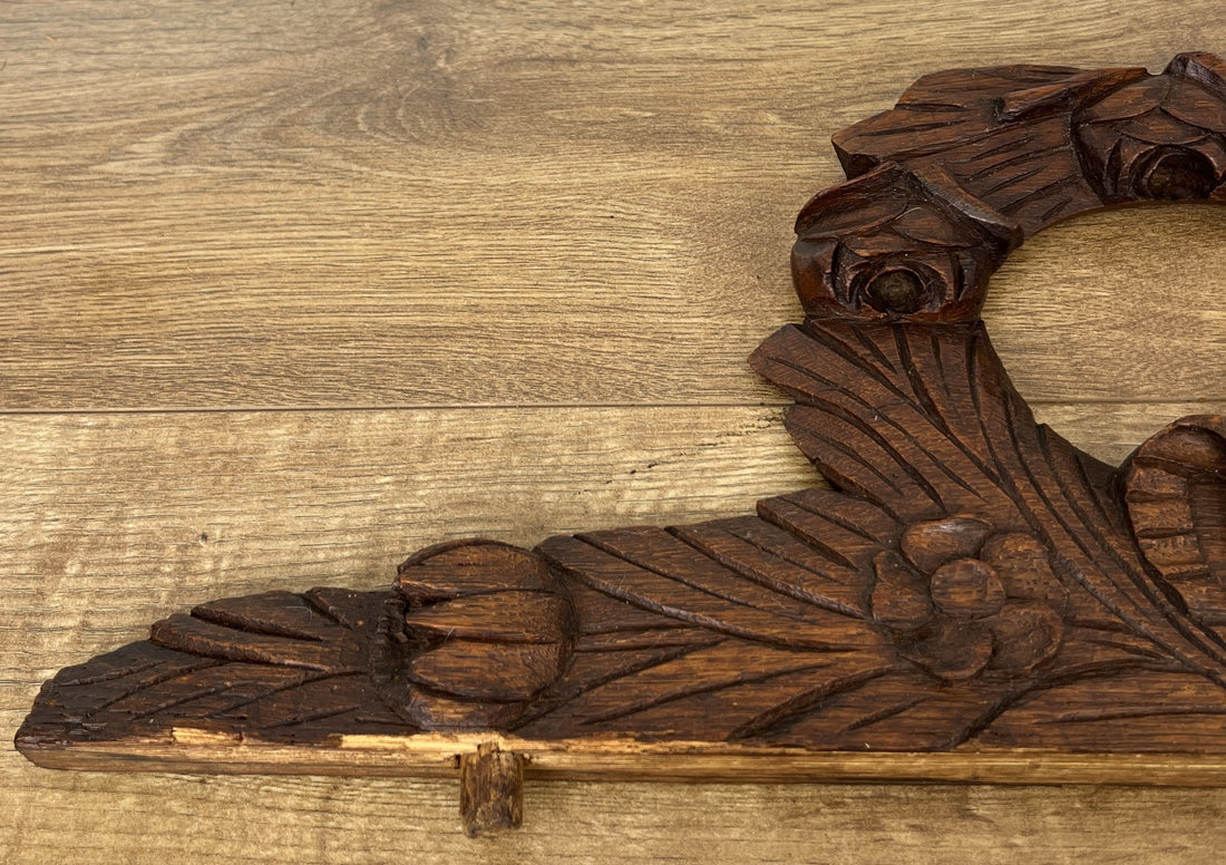 Pediment Antique French Carved Oak Floral Crest Decorative Panel LOT 61800