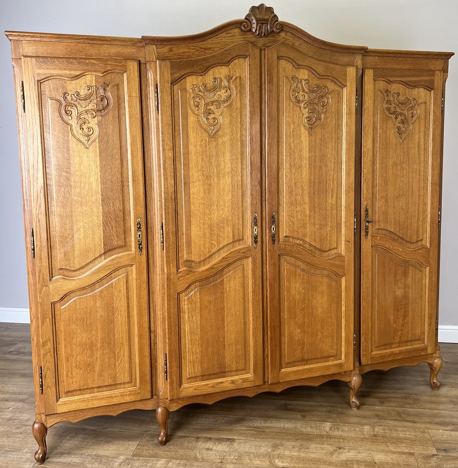Wardrobe Vintage French Louis XVI Style Oak Four Door Carved Armoire LOT 61040