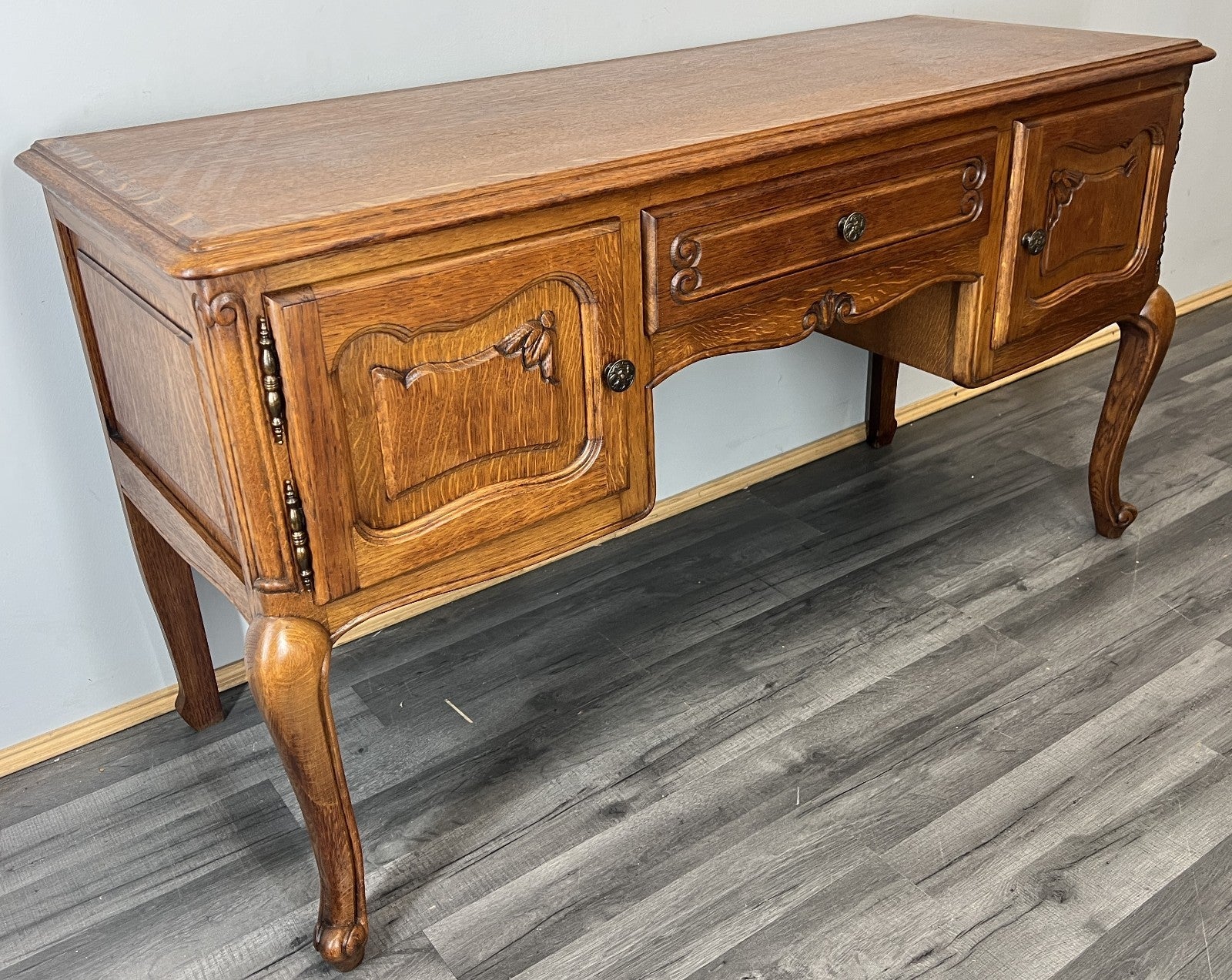 Cabinet Vintage French Louis XVI Style Carved Desk Oak Sideboard LOT 45132