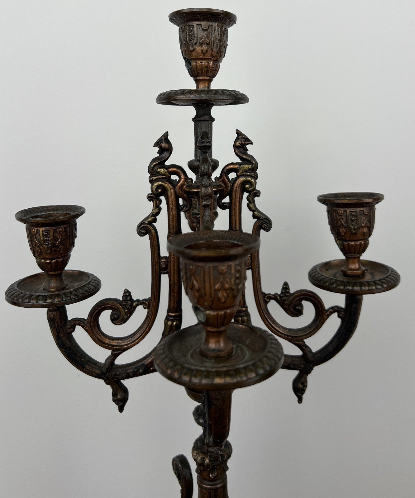 Candelabra Antique French Brass Marble 5 Arm Ornate Candle Holder LOT 493611